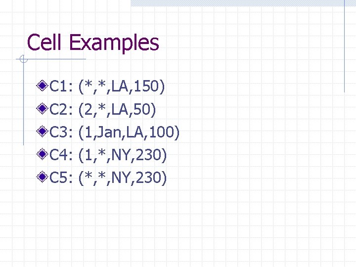 Cell Examples C 1: C 2: C 3: C 4: C 5: (*, *,