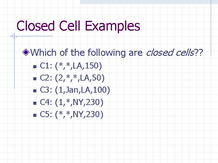 Closed Cell Examples Which of the following are closed cells? ? n n n