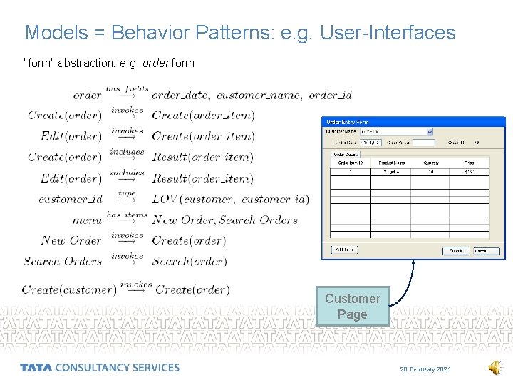 Models = Behavior Patterns: e. g. User-Interfaces “form” abstraction: e. g. order form Customer