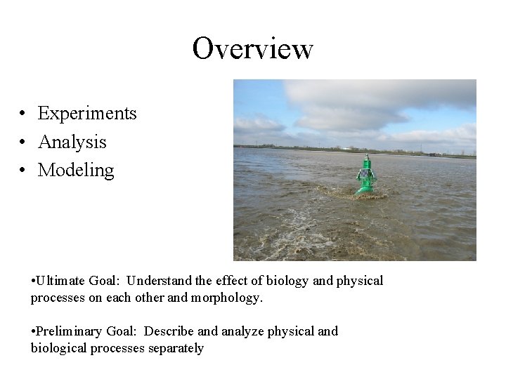 Overview • Experiments • Analysis • Modeling • Ultimate Goal: Understand the effect of