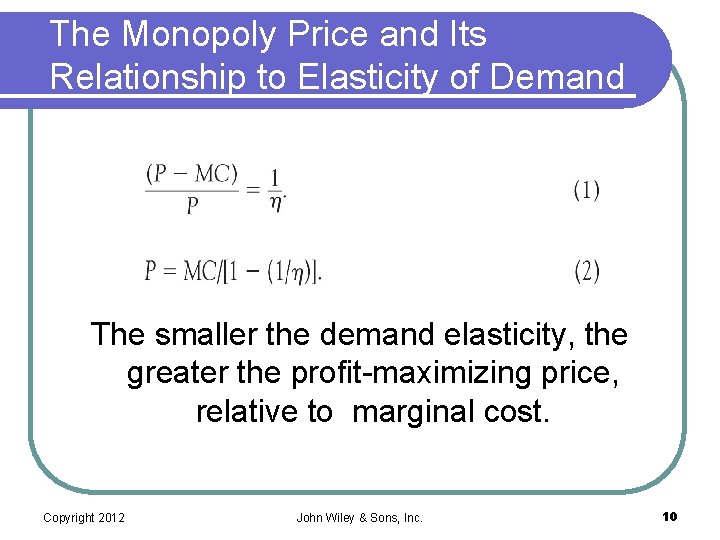 The Monopoly Price and Its Relationship to Elasticity of Demand The smaller the demand