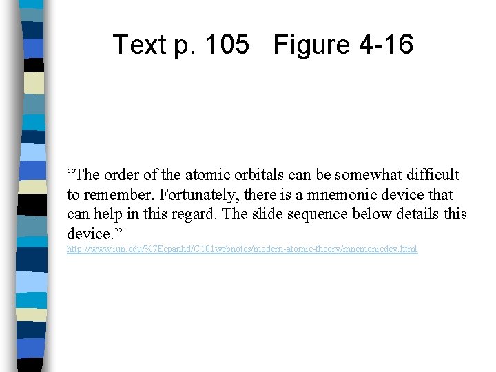 Text p. 105 Figure 4 -16 “The order of the atomic orbitals can be