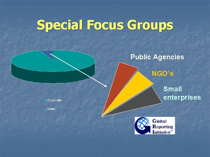 Special Focus Groups Public Agencies NGO’s Small enterprises Special Focus Groups Public Agencies NGO’s Small enterprises