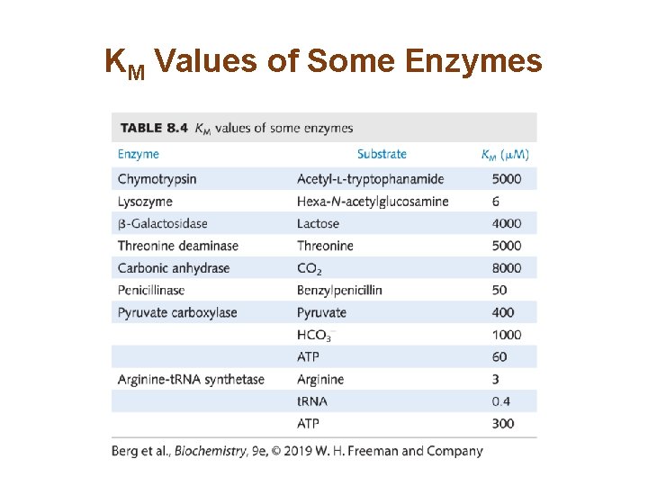KM Values of Some Enzymes 