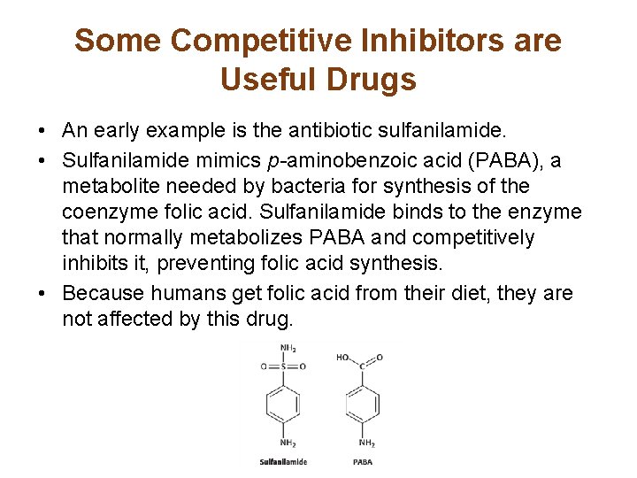 Some Competitive Inhibitors are Useful Drugs • An early example is the antibiotic sulfanilamide.