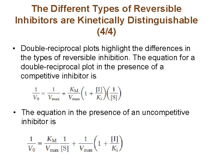 The Different Types of Reversible Inhibitors are Kinetically Distinguishable (4/4) • Double-reciprocal plots highlight