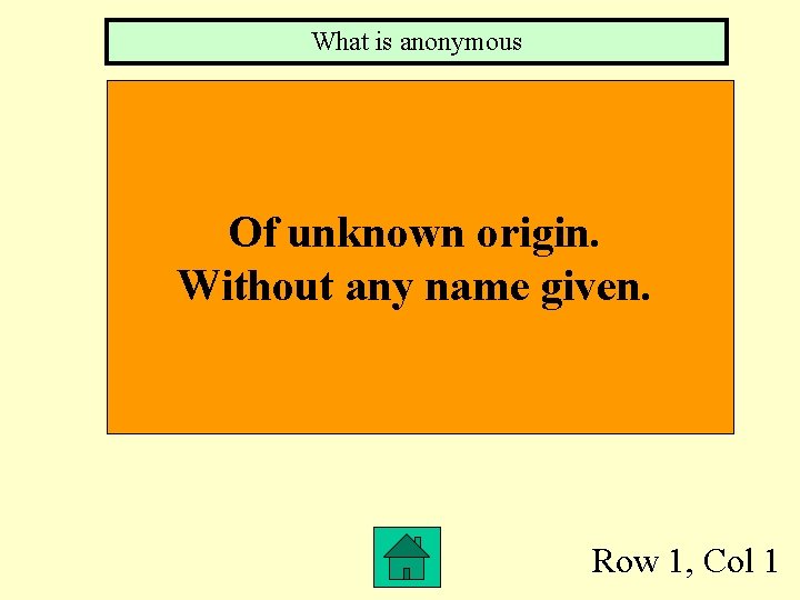 What is anonymous Of unknown origin. Without any name given. Row 1, Col 1