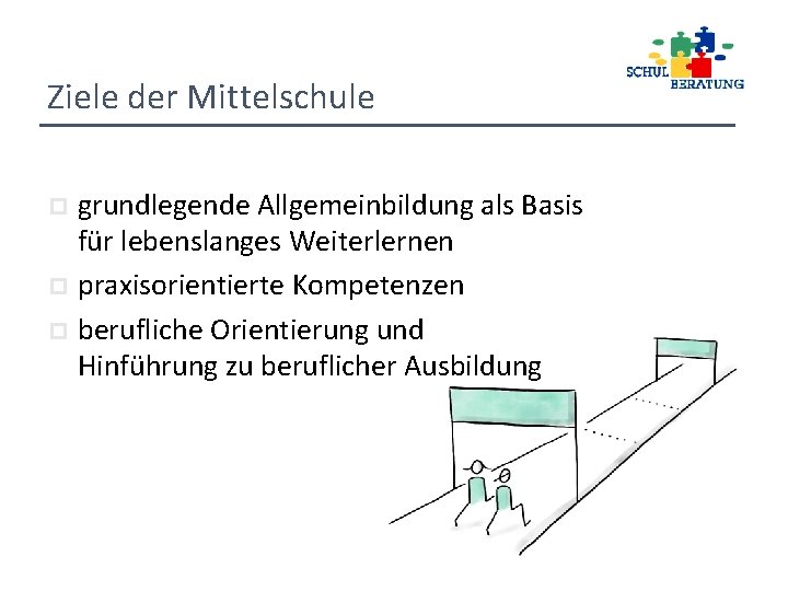 Ziele der Mittelschule grundlegende Allgemeinbildung als Basis für lebenslanges Weiterlernen p praxisorientierte Kompetenzen p