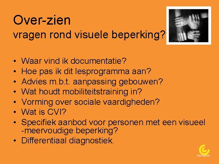 Over-zien vragen rond visuele beperking? • • Waar vind ik documentatie? Hoe pas ik