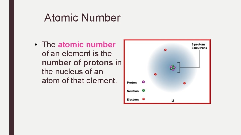 Atomic Number • The atomic number of an element is the number of protons