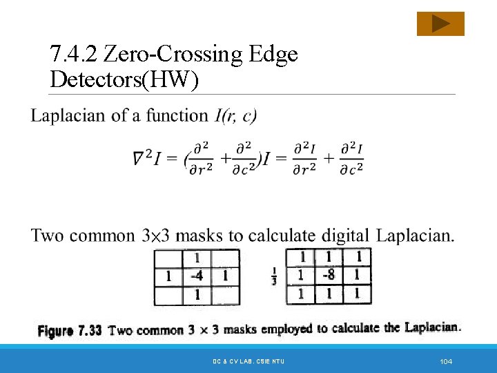 7. 4. 2 Zero-Crossing Edge Detectors(HW) DC & CV LAB. CSIE NTU 104 