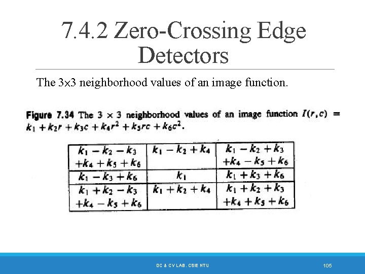 7. 4. 2 Zero-Crossing Edge Detectors The 3× 3 neighborhood values of an image