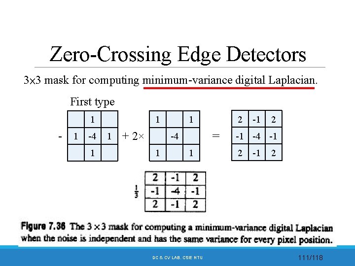 Zero-Crossing Edge Detectors 3× 3 mask for computing minimum-variance digital Laplacian. First type 1