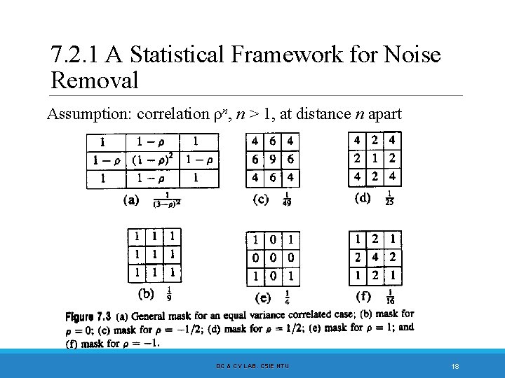 7. 2. 1 A Statistical Framework for Noise Removal Assumption: correlation ρn, n >