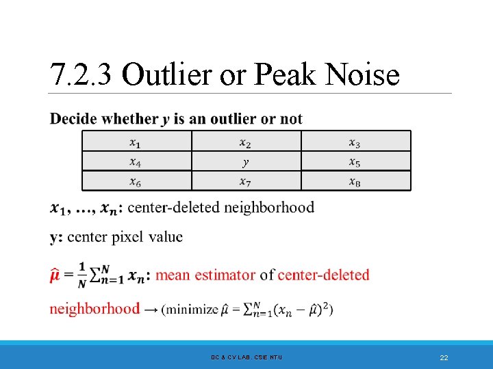 7. 2. 3 Outlier or Peak Noise y DC & CV LAB. CSIE NTU