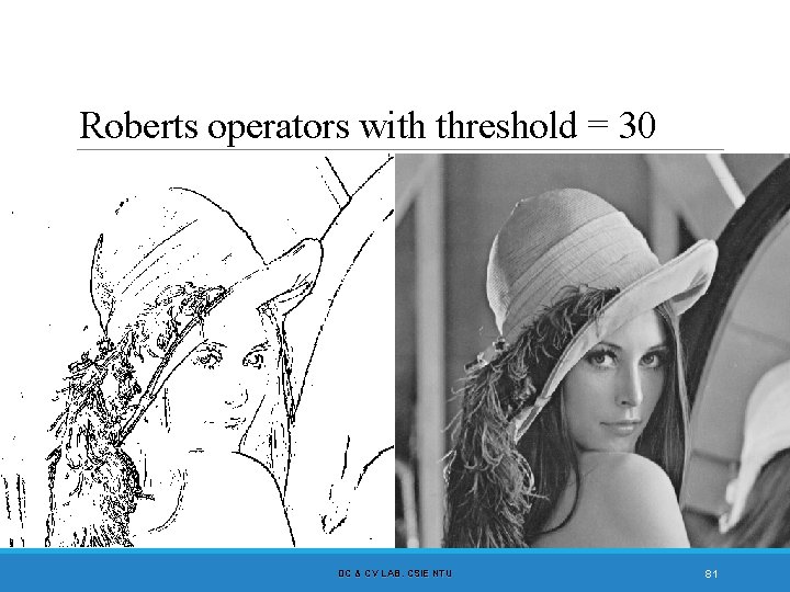 Roberts operators with threshold = 30 DC & CV LAB. CSIE NTU 81 