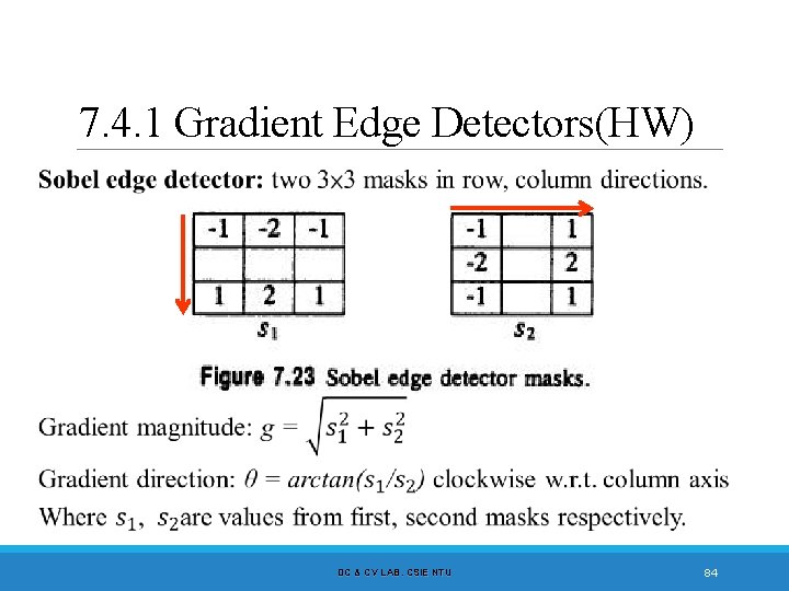 7. 4. 1 Gradient Edge Detectors(HW) DC & CV LAB. CSIE NTU 84 