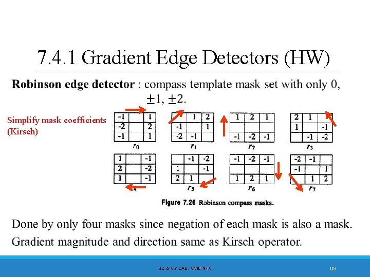 7. 4. 1 Gradient Edge Detectors (HW) Simplify mask coefficients (Kirsch) DC & CV