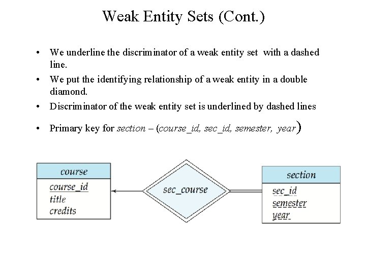 Weak Entity Sets (Cont. ) • We underline the discriminator of a weak entity