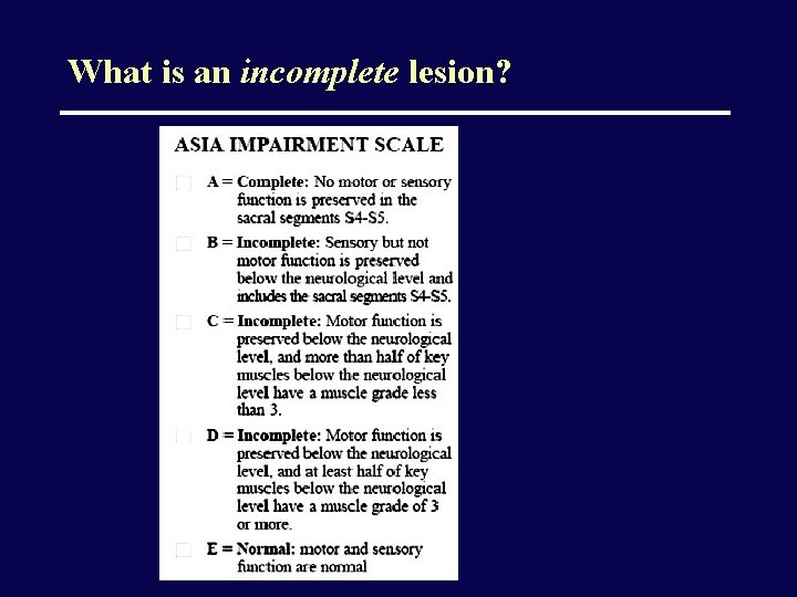 What is an incomplete lesion? 