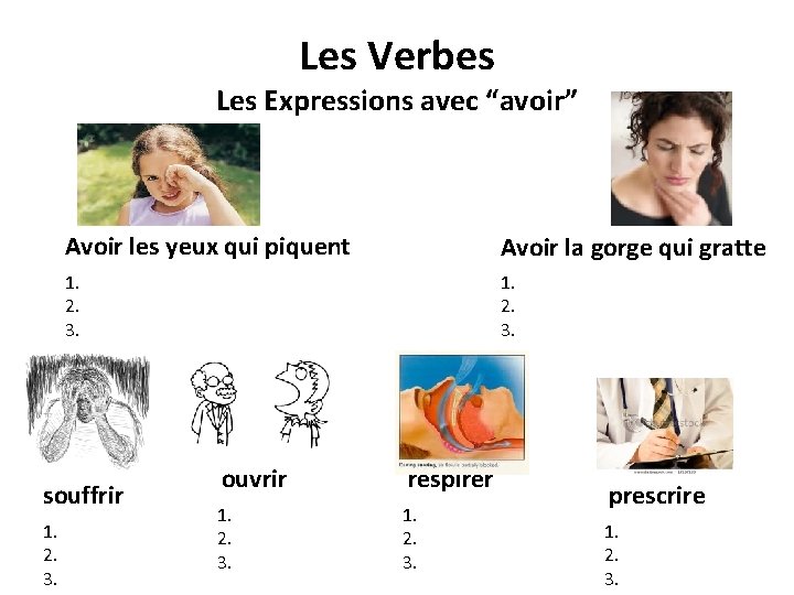 Les Verbes Les Expressions avec “avoir” Avoir les yeux qui piquent Avoir la gorge