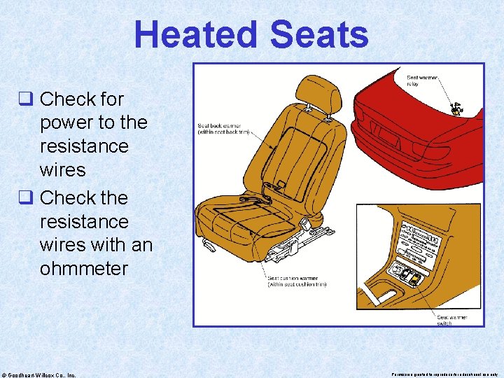 Heated Seats q Check for power to the resistance wires q Check the resistance