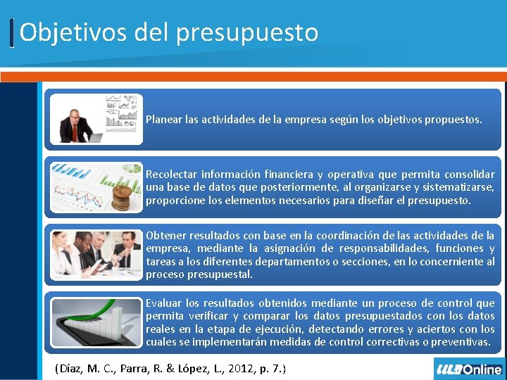 Objetivos del presupuesto Planear las actividades de la empresa según los objetivos propuestos. Recolectar