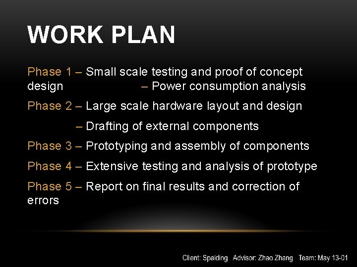 WORK PLAN Phase 1 – Small scale testing and proof of concept design –