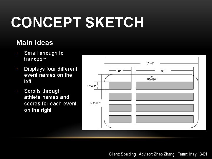 CONCEPT SKETCH Main Ideas • Small enough to transport • Displays four different event