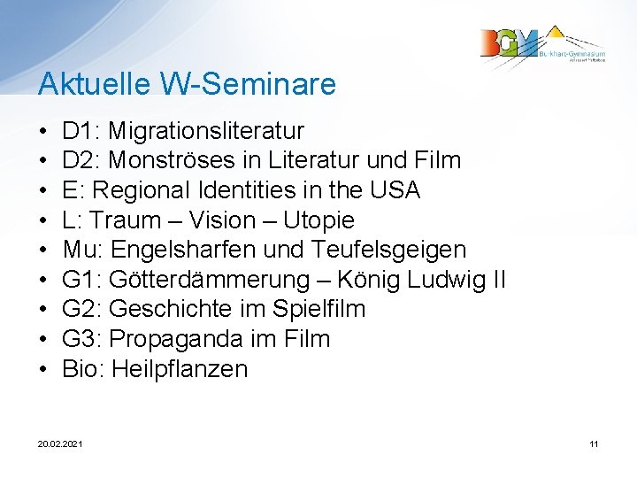Aktuelle W-Seminare • • • D 1: Migrationsliteratur D 2: Monströses in Literatur und