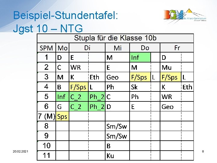 Beispiel-Stundentafel: Jgst 10 – NTG 20. 02. 2021 8 