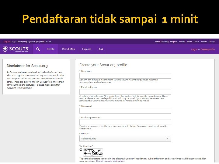 Pendaftaran tidak sampai 1 minit 