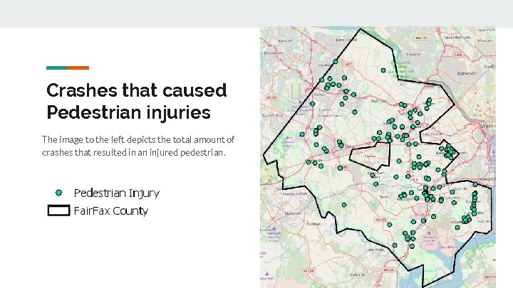 Crashes that caused Pedestrian injuries The image to the left depicts the total amount