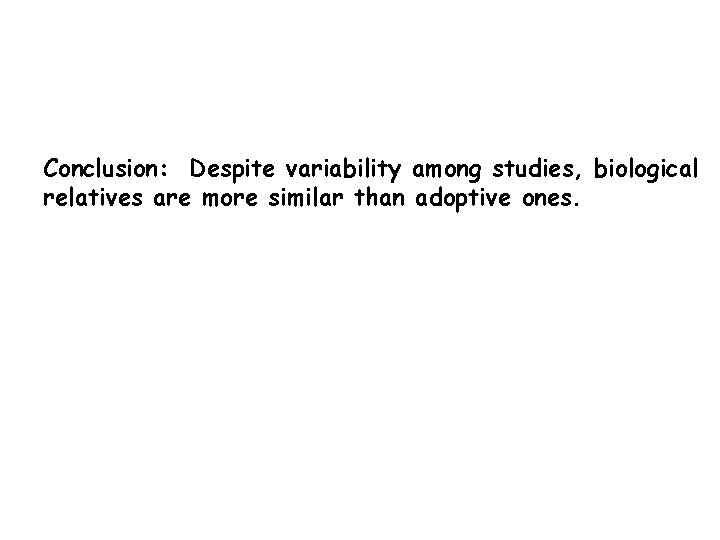Conclusion: Despite variability among studies, biological relatives are more similar than adoptive ones. 
