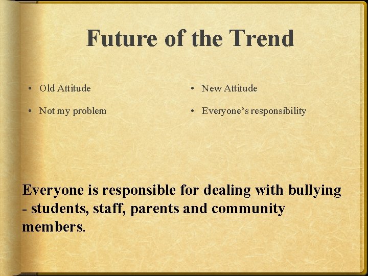 Future of the Trend • Old Attitude • New Attitude • Not my problem