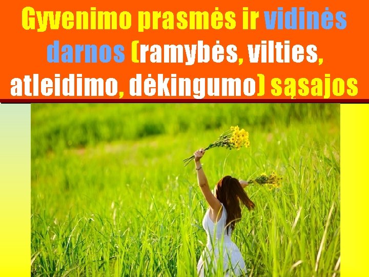 Gyvenimo prasmės ir vidinės darnos (ramybės, vilties, atleidimo, dėkingumo) sąsajos 