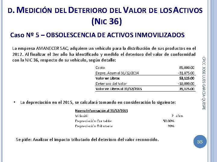 D. MEDICIÓN DEL DETERIORO DEL VALOR DE LOS ACTIVOS (NIC 36) Caso Nº 5