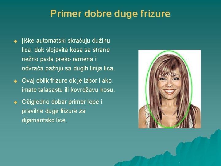 Primer dobre duge frizure u [iške automatski skraćuju dužinu lica, dok slojevita kosa sa