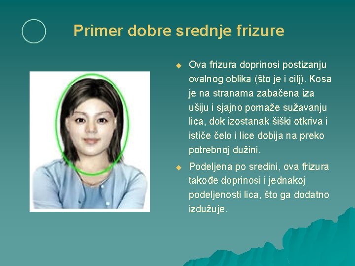 Primer dobre srednje frizure u Ova frizura doprinosi postizanju ovalnog oblika (što je i