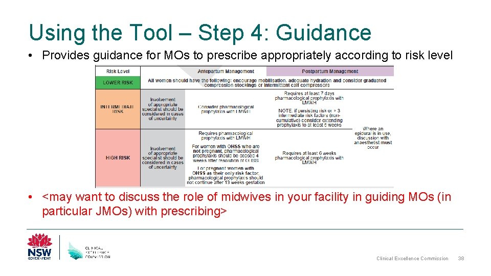 Using the Tool – Step 4: Guidance • Provides guidance for MOs to prescribe