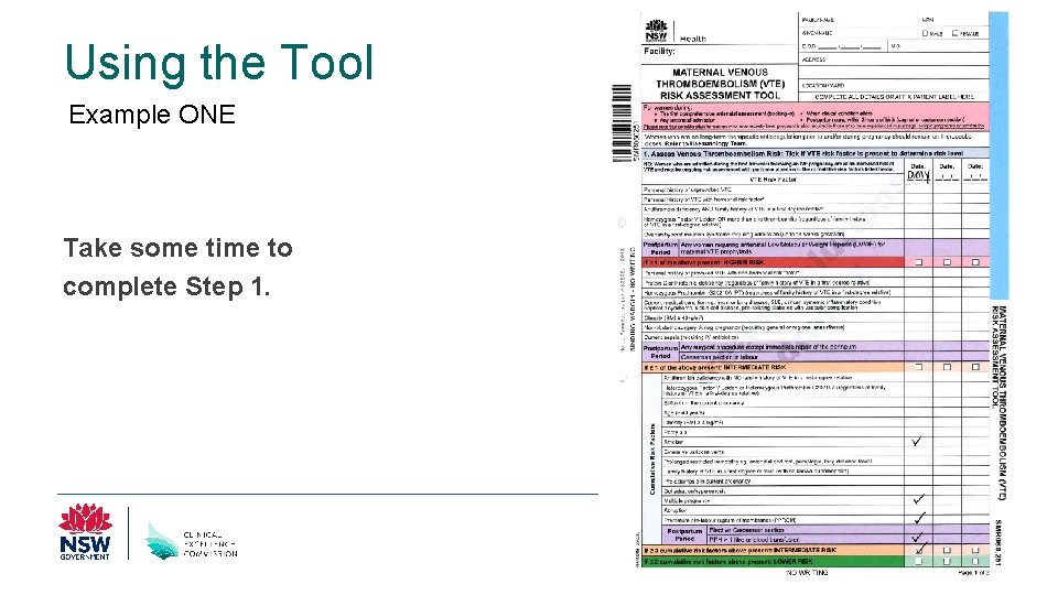 Using the Tool Example ONE Take some time to complete Step 1. Clinical Excellence