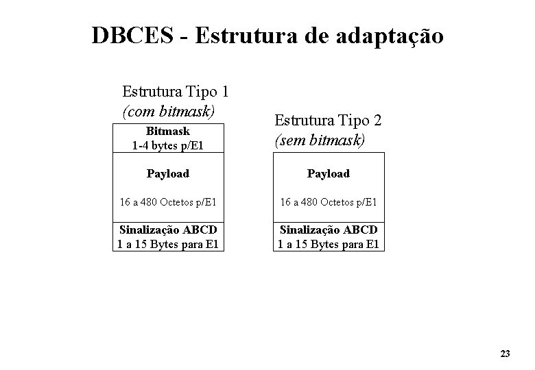 DBCES - Estrutura de adaptação Estrutura Tipo 1 (com bitmask) Bitmask 1 -4 bytes