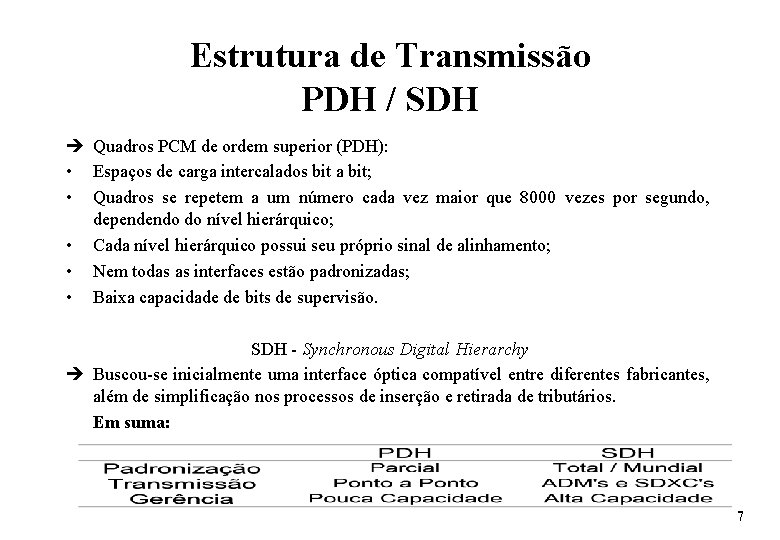 Estrutura de Transmissão PDH / SDH è Quadros PCM de ordem superior (PDH): •