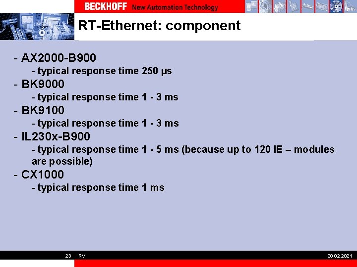 RT-Ethernet: component - AX 2000 -B 900 - typical response time 250 µs -