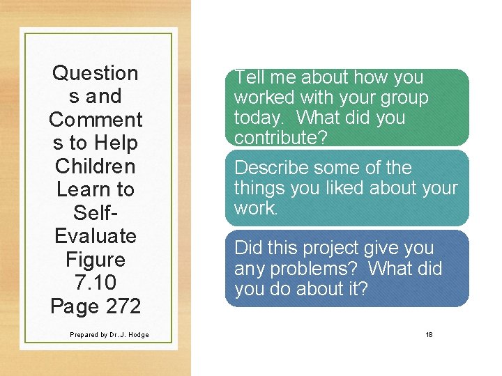 Question s and Comment s to Help Children Learn to Self. Evaluate Figure 7.