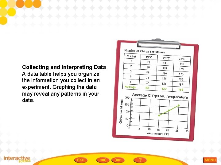 Collecting and Interpreting Data A data table helps you organize the information you collect