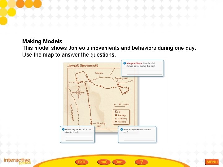 Making Models This model shows Jomeo’s movements and behaviors during one day. Use the