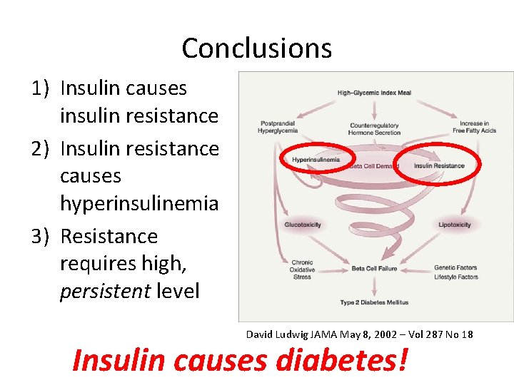 Conclusions 1) Insulin causes insulin resistance 2) Insulin resistance causes hyperinsulinemia 3) Resistance requires