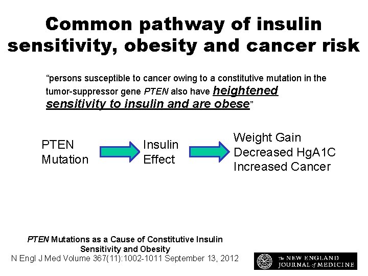 Common pathway of insulin sensitivity, obesity and cancer risk • “persons susceptible to cancer