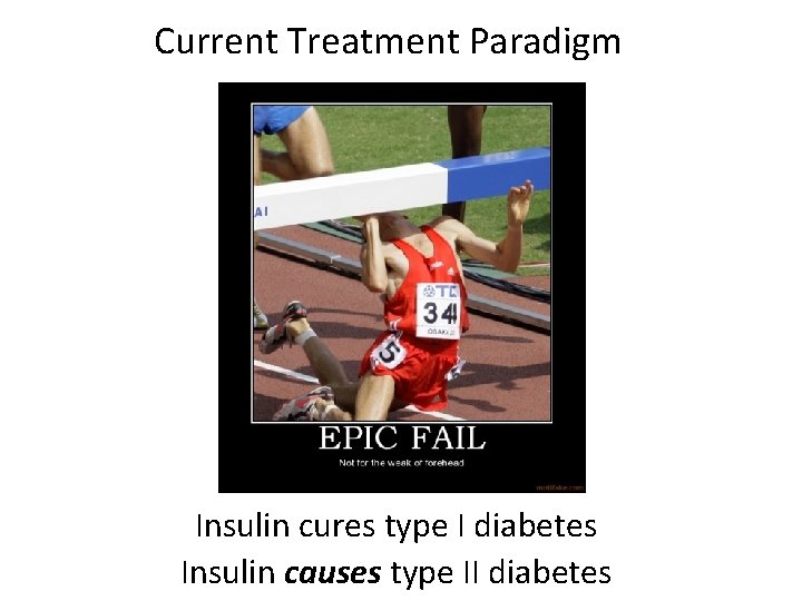 Current Treatment Paradigm Insulin cures type I diabetes Insulin causes type II diabetes 